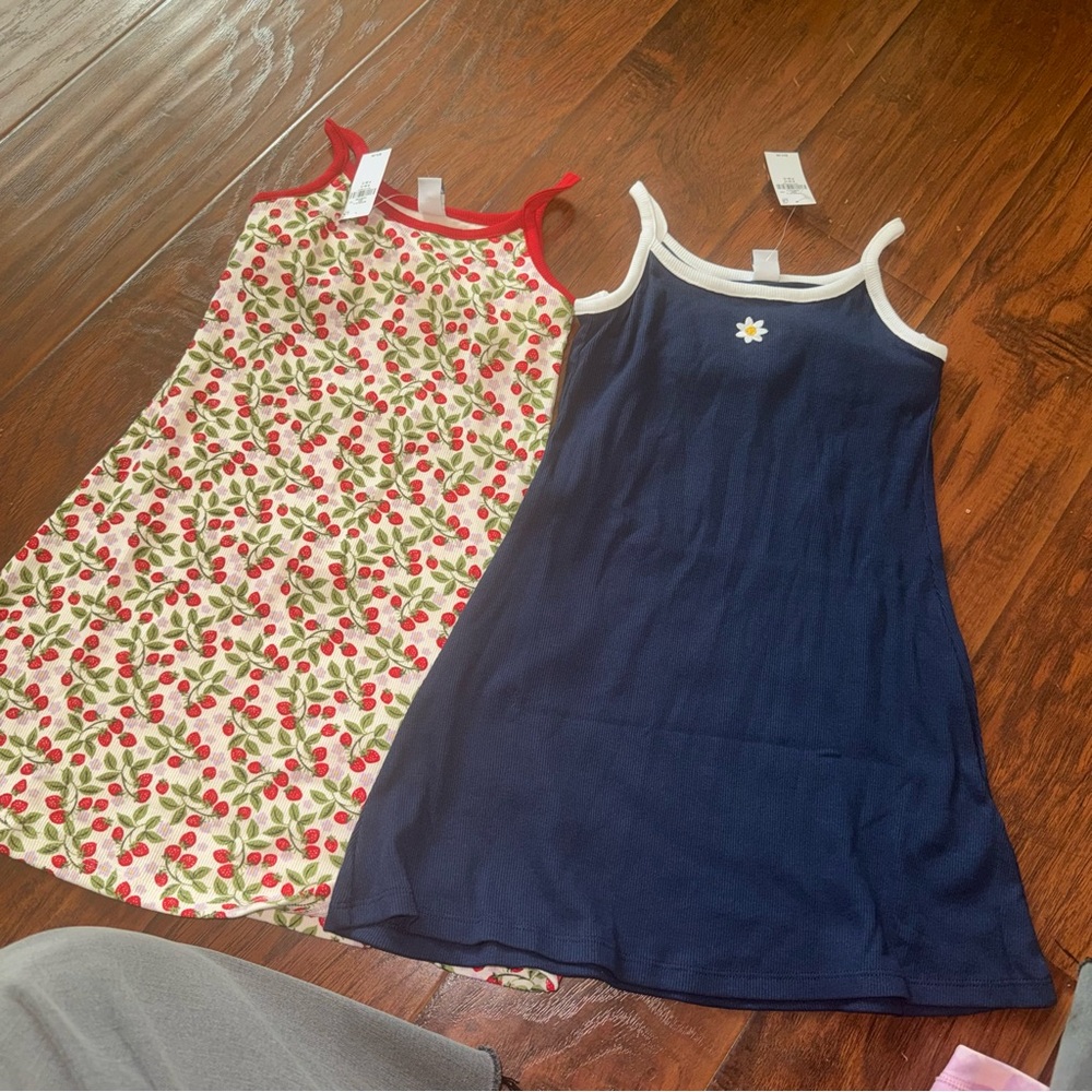Girls' Navy Daisy Tank Dress & Cherry Print Tank Dress - Set size 6/7